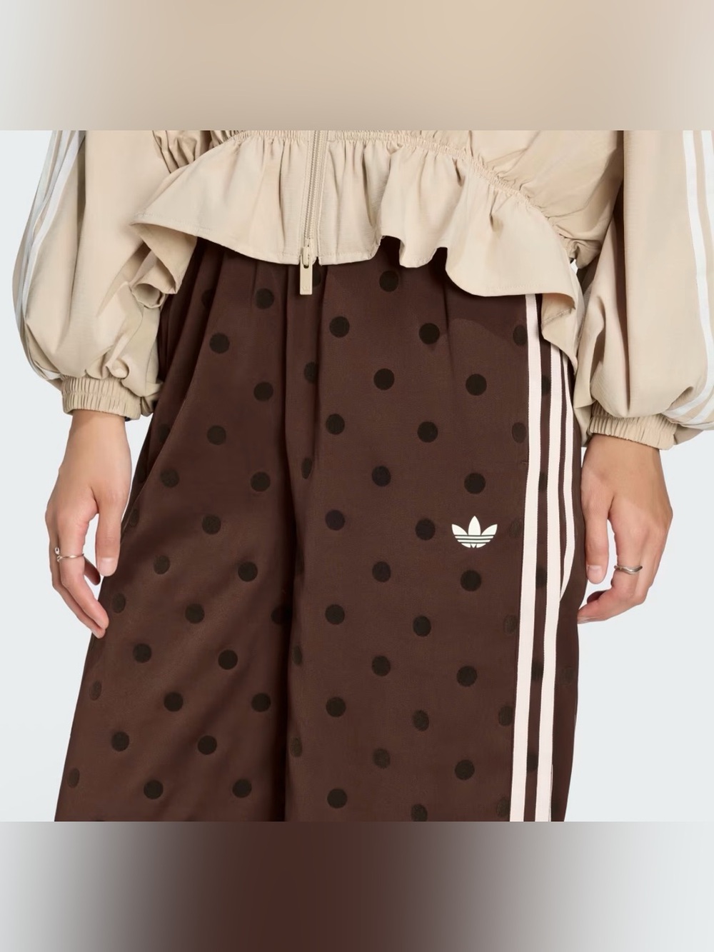 adidas Brown SATIN POLKA DOTS WIDE LEG PANT - Picture 2 of 5